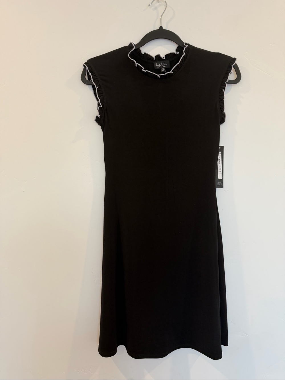 Nicole Miller Black Mini Dress with White-Trim Ruffle